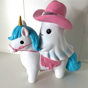 Ghost Cowgirl with Pink Hat riding Unicorn Figurine Resin NWT
